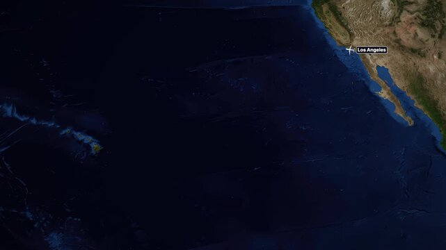 Animated Flight Path Map Between Los Angeles and Honolulu Hawaii