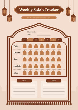 Weekly Salah Tracker Printable &ndash; Islamic Prayer Tracking Sheet 