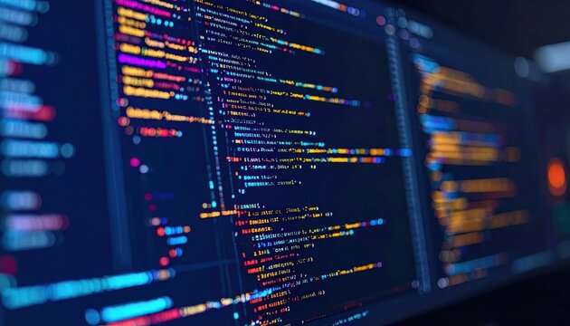 Close up of software code displayed on a computer screen.