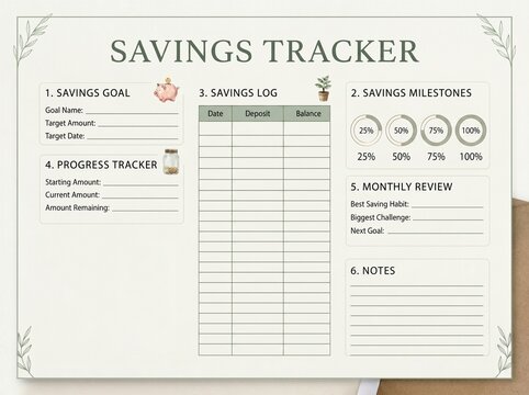  savings tracker to plan finances at home office desk