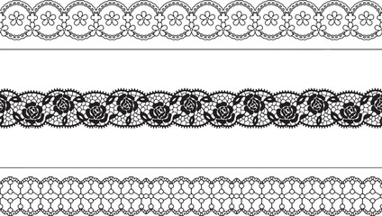 Decorative vector set of vintage floral ornamental borders and seamless lace frame elements in retro black scroll design © RazuAhmed