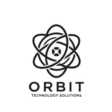 Orbit technology solutions advanced atom logo mark with technology, innovation