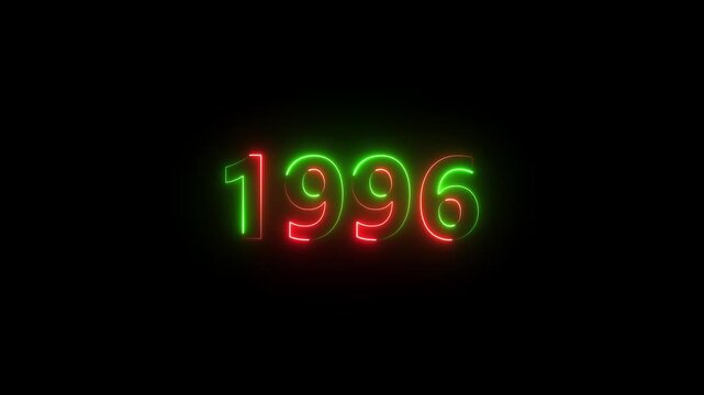 1996 Sal neon text background animation. Glowing neon business number. motion graphic of number concept.4k video