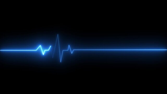 Neon ecg line animation video on black background. Heart beat. Electrocardiogram. One pulse line. ECG heartbeat monitor, motion graphic of heart beat concept.