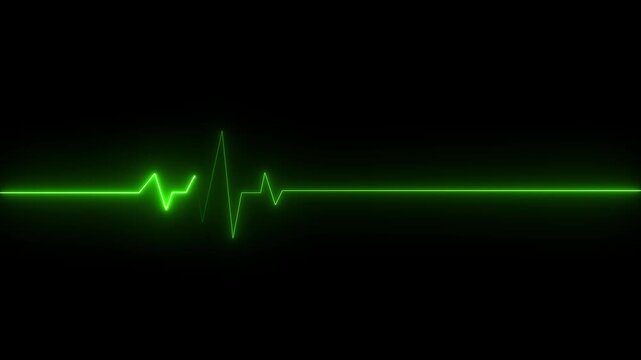 Neon ecg line animation video on black background. Heart beat. Electrocardiogram. One pulse line. ECG heartbeat monitor, motion graphic of heart beat concept.