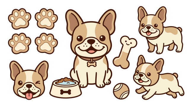 Cartoon French Bulldog Dog Breed.