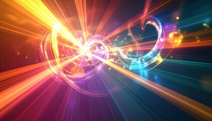 Obraz premium Colorful energetic light trails in abstract motion background.