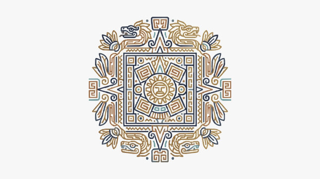 Aztec Sun Stone Calendar Symbol Illustration.