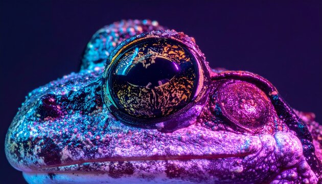 Close-up of a colorful frog's eye.