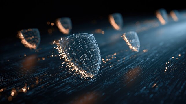 Data Protection Concept Featuring Security Shields and Binary Digits