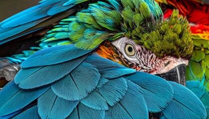 Obraz premium Vibrant colorful parrot close-up profile.
