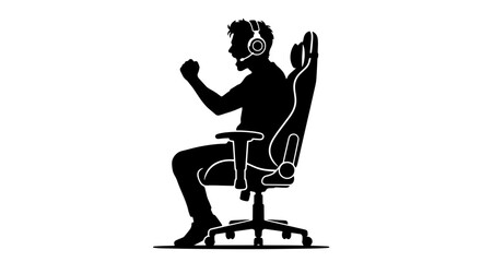Professional gamer silhouette wearing headset, esports player celebrating in gaming chair vector, competitive gaming and streaming concept © Zubaraj