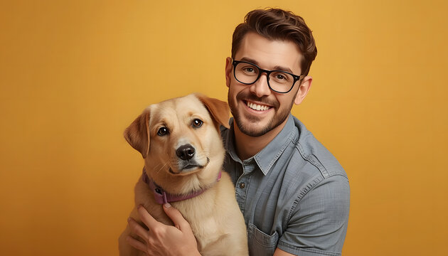 National Dog Dad Day Mobile Wallpaper with Happy Dog Father and Loyal Puppy Portrait Background