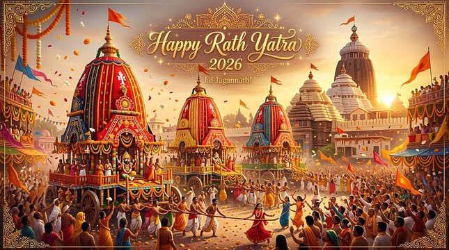 Rath yatra festival with colorful temple carts and crowd
