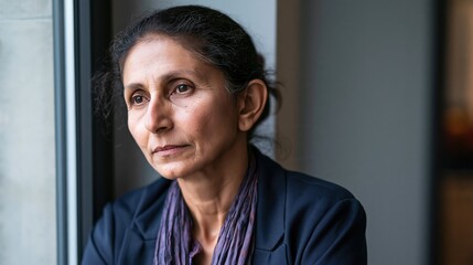 Fototapeta premium Sandwich Generation Middle Aged Indian Woman Tired