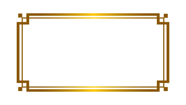 Simple and elegant rectangular shiny gold frame with stylish corners. Premium metal decorative golden gradient border frame for luxury designs and branding projects. Vector illustration.