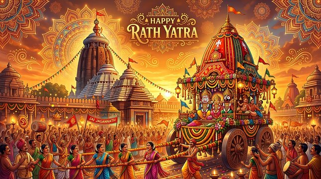 Vibrant rath yatra festival with colorful chariot and people