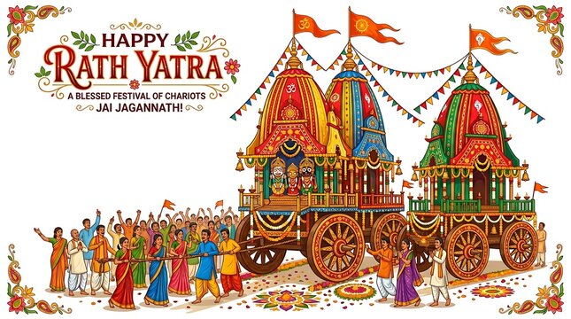 Rath yatra festival with colorful chariots and people