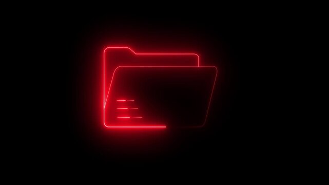 Neon red glowing folder animation on black background, for digital interface