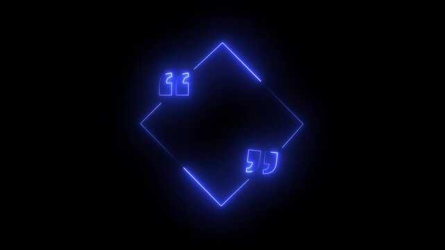 Glowing neon blue rhombus quote frame with pulsing light effect for social media