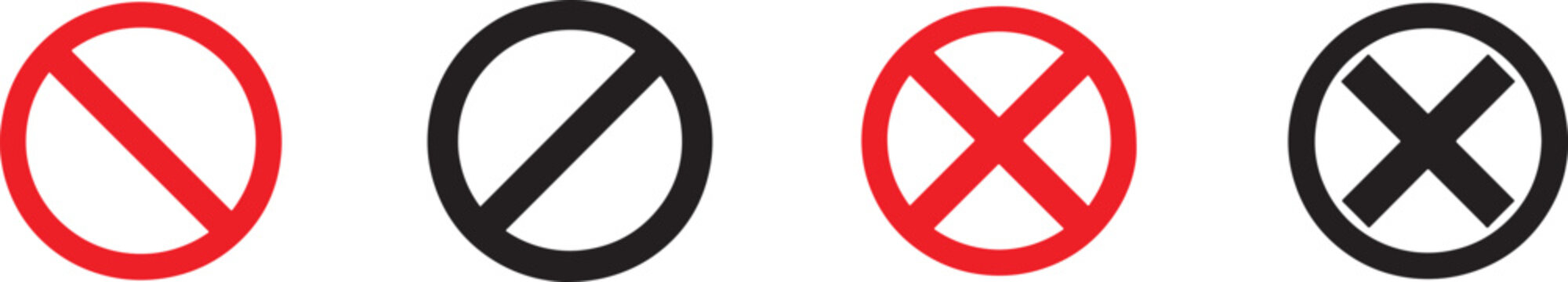Set of no sign icons with prohibition symbols, restricted access, forbidden entry and warning marks.