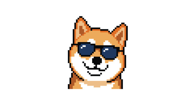 Pixel Art Shiba Inu Dog Wearing Sunglasses