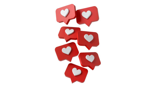 Red heart notification bubbles, isolated on transparent background