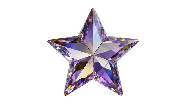 Sparkling faceted amethyst crystal star, isolated on transparent background