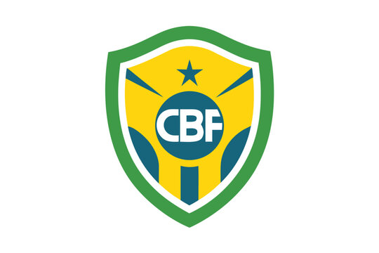 Brazil football logo, CBF shield emblem, yellow green blue vector icon, sports crest design