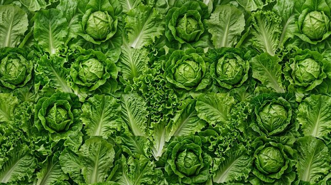 Fresh green lettuce and leafy vegetables arranged in a vibrant, natural pattern.
