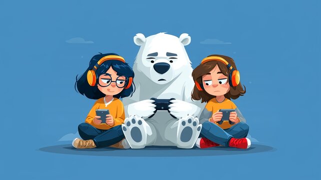 Friends playing a computer game. An illustration on the theme of humor and character.