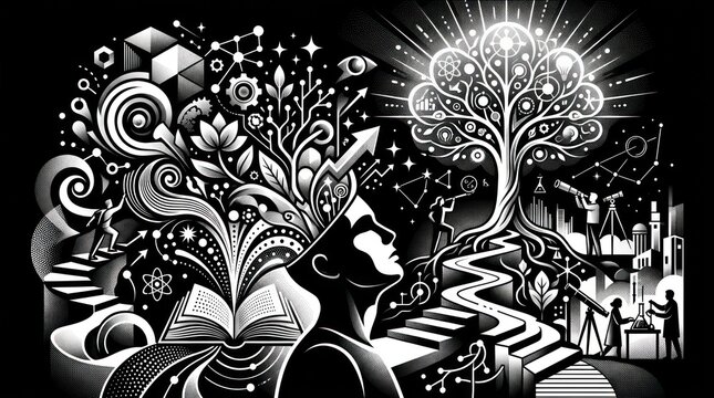 Woman with tree of knowledge growth.