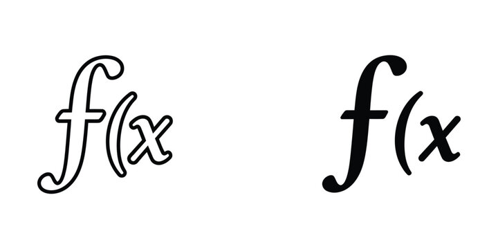 Mathematical function notation f of x symbols in outline and solid black styles