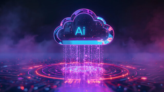 Cloud and edge computing technology data transfer concept. A large cloud icon is in the center, Ai Brain Cloud Big data, network, Science and futuristic ai cloud background concept.	
