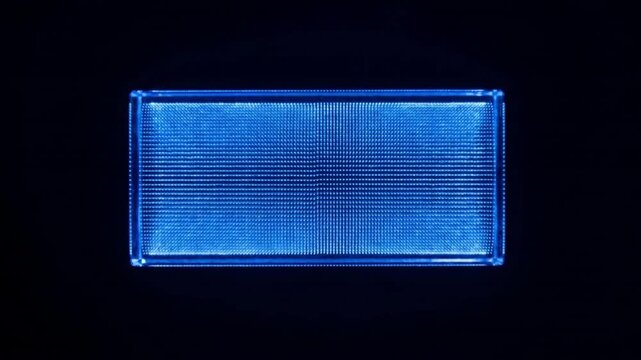 混沌とした暗い金属ブロックが水平スキャンで単一の光の塊へ変化する抽象CG背景