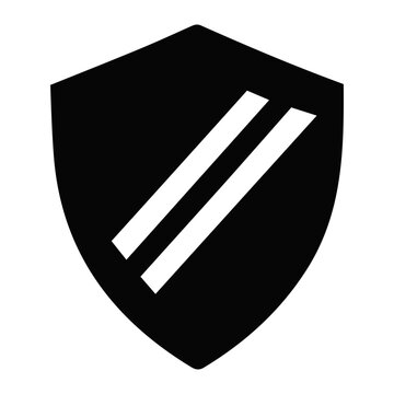 A black shield icon with two white parallel lines on a plain background