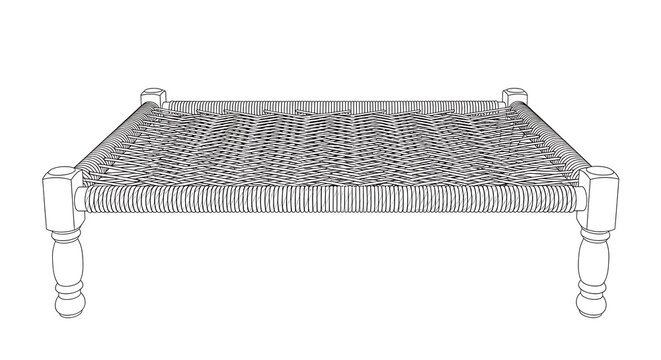 Traditional Woven Charpai Bed Isolated on White Background
