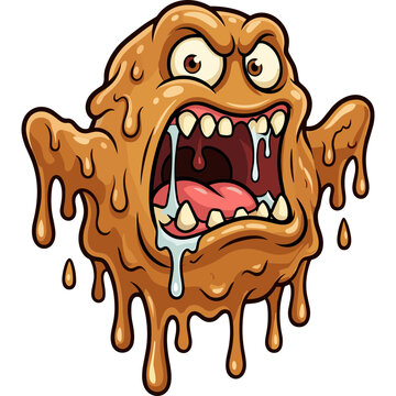 A melting cartoon creature with a shocked expression appears to be screaming in a state of panic and horror.