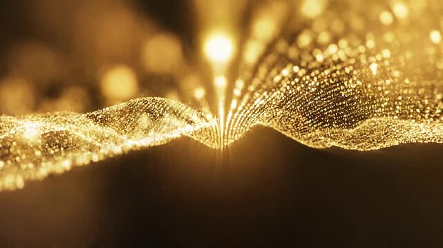 Golden Particles Flowing in Abstract Waves on Dark Background