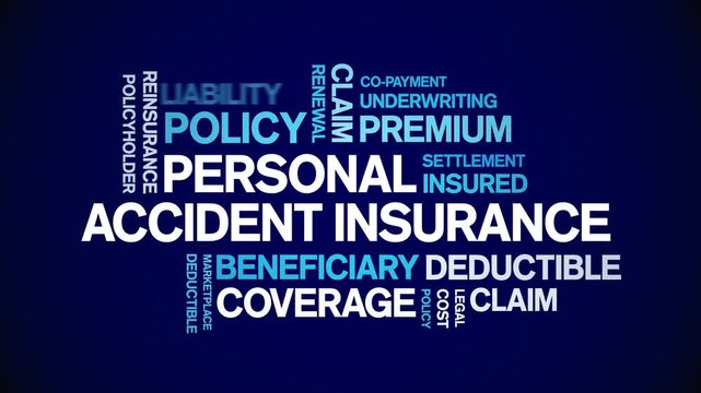 Personal Accident insurance animated word cloud-text design animation tag kinetic typography seamless loop.