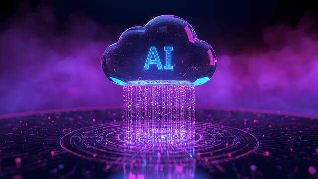 Cloud and edge computing technology data transfer concept. A large cloud icon is in the center, Ai Brain Cloud Big data, network, Science and futuristic ai cloud background concept.	