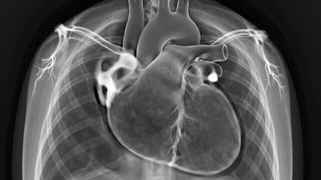3D Fluoroscopic Visualization Of A Beating Heart In Monochrome - Detailed Anatomy And Functionality Representation