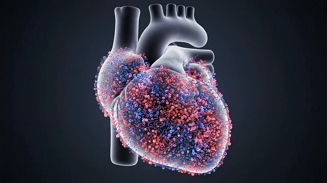 3D Heart Visualization With Epicardium Covered In Dense Glowing Network Of Vibrant Particles