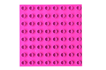 Fototapeta premium Top view Bright pink or magenta Square lego duplo base plate toy block brick isolated on white