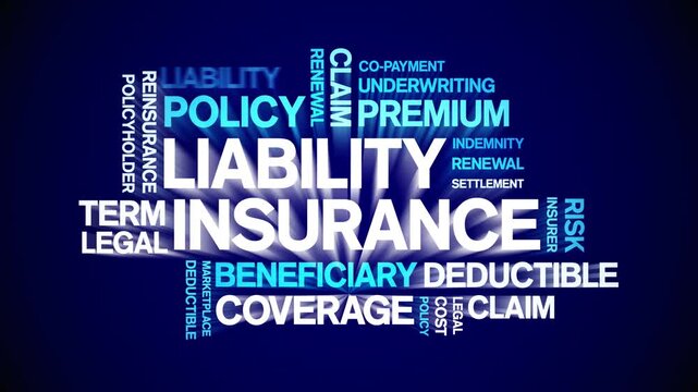 Liability insurance animated word cloud-text design animation tag kinetic typography seamless loop.