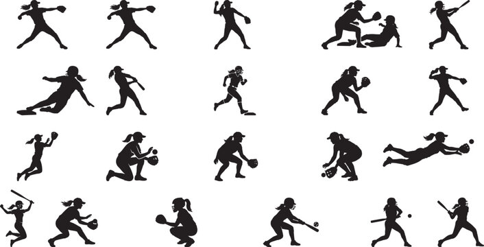 Softball player female silhouette action dynamic pose
