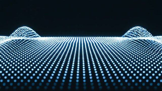 Blue digital particle waves undulating in dark 3D space.