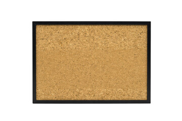 Fototapeta premium Rectangular cork bulletin board with a thin black frame for displaying notes, memos, and office organization isolated on a transparent background
