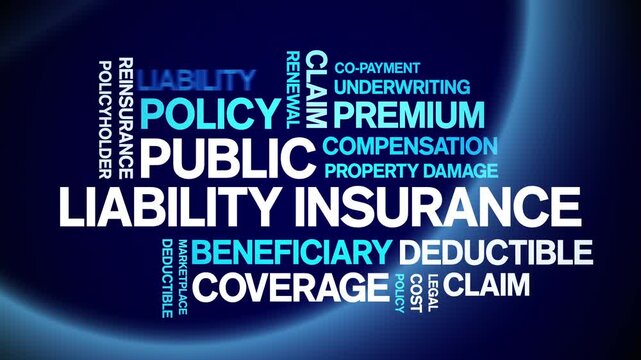 Public Liability insurance animated word cloud-text design animation tag kinetic typography seamless loop.