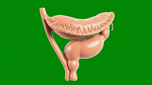 3D Realistic Pancreas Model Animation Isolated On Green Screen Background For Medical Education And Health Visuals
